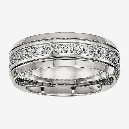 Mens Cubic Zirconia Stainless Steel Wedding Band, 12