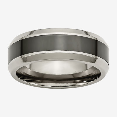 Mens 7.5Mm Titanium & Black Ceramic Wedding Band