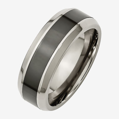 Mens 7.5Mm Titanium & Black Ceramic Wedding Band