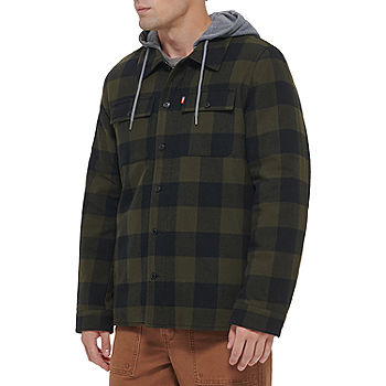 Levi's® Flannel Mens Hooded Midweight Shirt Jacket, Color: Olive