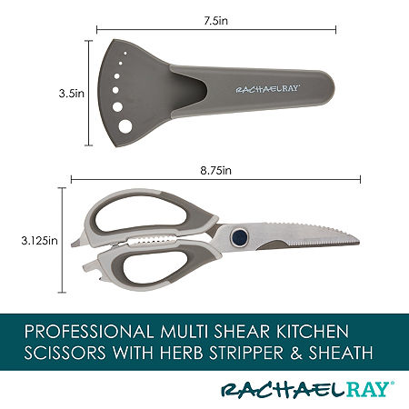 Rachael Ray Professional Multi Kitchen Scissors With Herb Stripper And Sheath, One Size, Gray