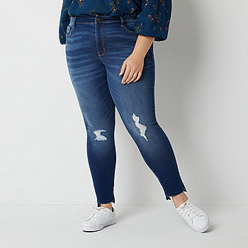 a.n.a - Plus Ripped Melrose Womens Fit Rise Skinny Fabric Jegging JCPenney Dk Color: - Jean, Stretch High