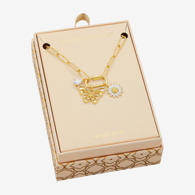 Sparkle Allure Carabiner Charm Womens White Cubic Zirconia 14K Gold Over Brass Butterfly Flower Paperclip 18 Inch Pendant Necklace