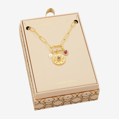 Sparkle Allure Love Carabiner Charm Womens Red Cubic Zirconia 14K Gold Over Brass Heart Paperclip 18 Inch Pendant Necklace