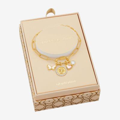 Sparkle Allure Family Carabiner Womens White Cubic Zirconia 14K Gold Over Brass Butterfly Charm Bracelet