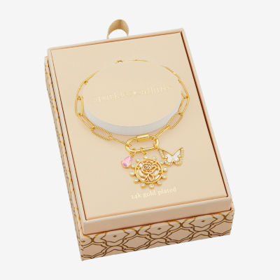 Sparkle Allure Carabiner Womens Purple Cubic Zirconia 14K Gold Over Brass Butterfly Flower Charm Bracelet