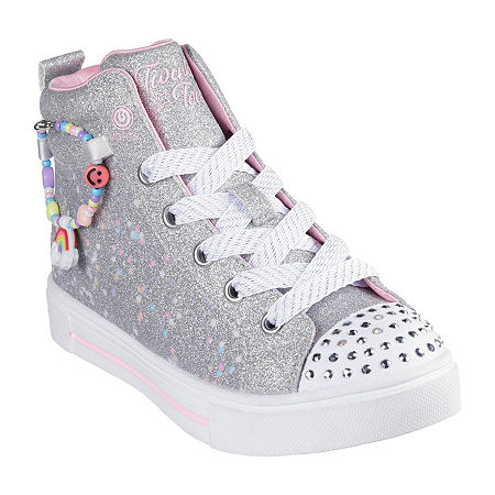 Skechers Girls Twinkle Sparks Charm Bestie Sneakers, 13 Medium, Silver