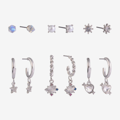 Arizona Silver Tone Womens Star 6 Pair Earring Set