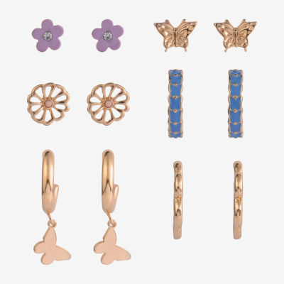 Arizona Gold Tone Womens Butterfly Flower 6 Pair Earring Set