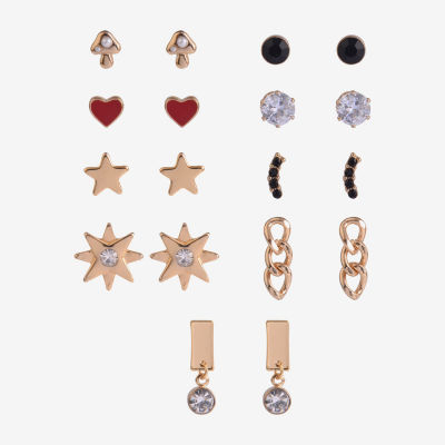 Arizona Gold Tone Womens Heart Star 9 Pair Earring Set