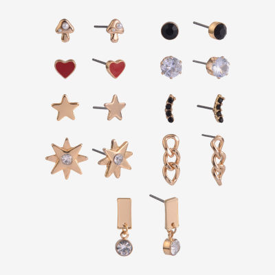 Arizona Gold Tone Gold Tone Heart Star 9 Pair Earring Set