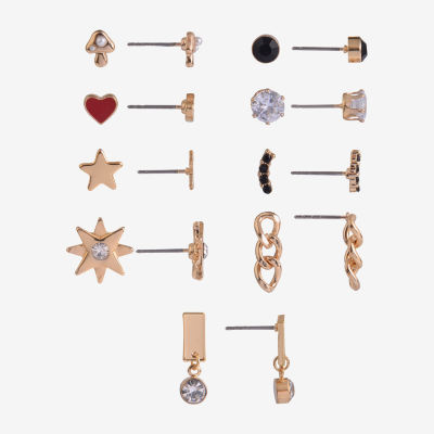 Arizona Gold Tone Gold Tone Heart Star 9 Pair Earring Set