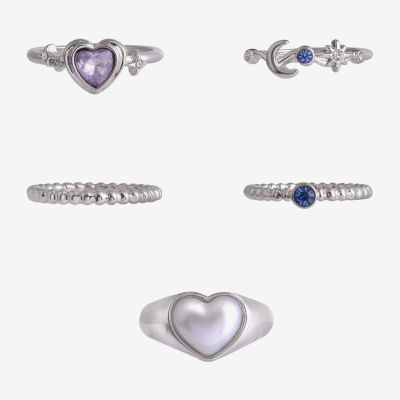 Arizona Silver Tone Womens Simulated Pearl Heart Ring Set