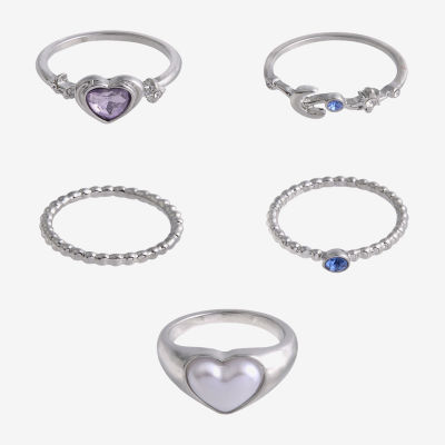 Arizona Silver Tone Womens Simulated Pearl Heart Ring Sets
