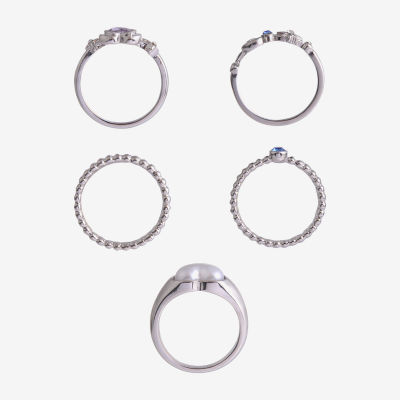 Arizona Silver Tone Womens Simulated Pearl Heart Ring Sets