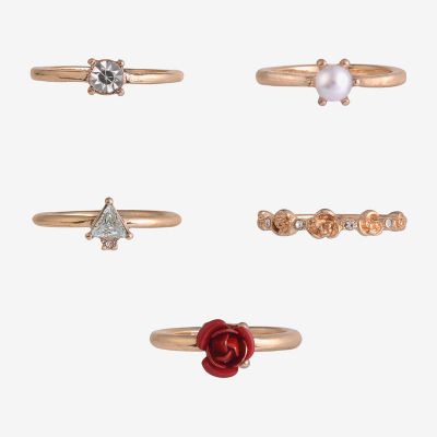 Arizona Gold Tone Womens Simulated Pearl Flower Ring Set