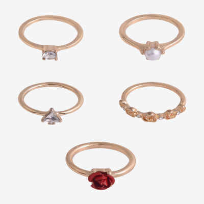 Arizona Gold Tone Womens Simulated Pearl Flower Ring Sets
