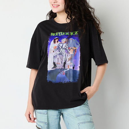 Juniors Beetlejuice The Movie Oversized Tee Womens Crew Neck Short Sleeve Beetlejuice Graphic T-Shirt, X-small, Black