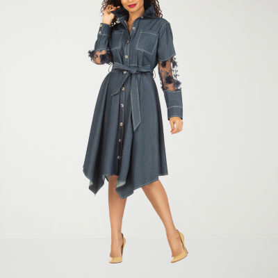 Giovanna Signature Womens Long Sleeve Shirt Dress