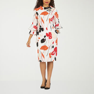 Giovanna Signature Womens 3/4 Sleeve Embellished Floral Shift Dress