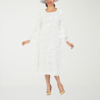 Giovanna Signature Womens Midi Square Neck Long Sleeve A-Line Dress