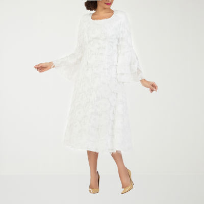 Giovanna Signature Womens Midi Square Neck Long Sleeve A-Line Dress
