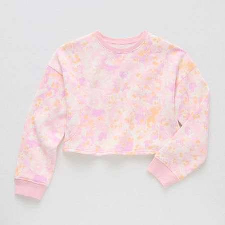 Xersion Little & Big Girls Crew Neck Long Sleeve Fleece Sweatshirt, Medium (10-12), Pink
