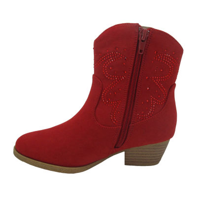 Pop Little Big Kid Girls Dolen Stacked Heel Booties, Color: Red