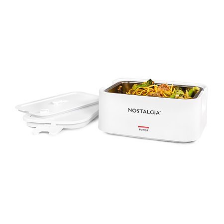 Nostalgia 32oz Portable Heated Lunchbox Slow Cooker, One Size, White