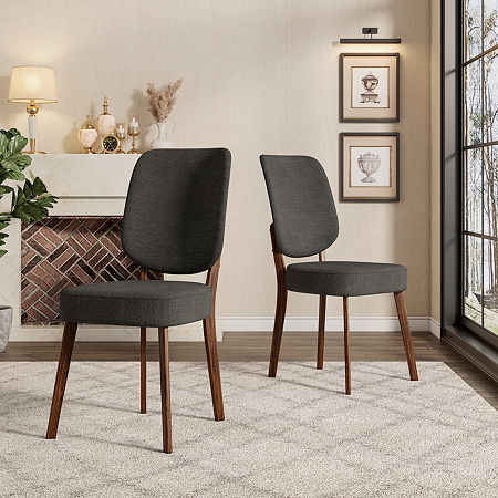 Breuer Mid-Century Modern Armless Dining Chairs In Linen -Set Of 2, One Size, Black