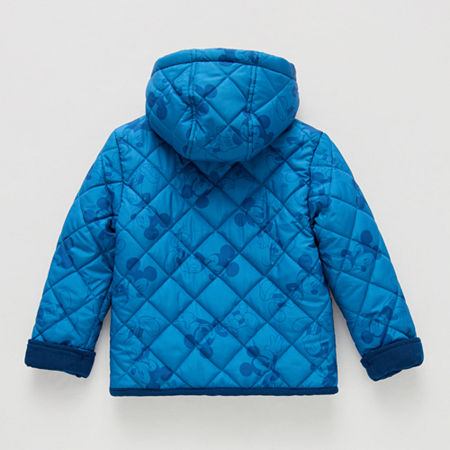 Disney Collection Little & Big Boys Hooded Mickey Mouse Midweight Quilted Jacket, 5/6, Blue