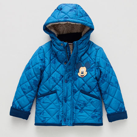 Disney Collection Little & Big Boys Hooded Mickey Mouse Midweight Quilted Jacket, 5/6, Blue