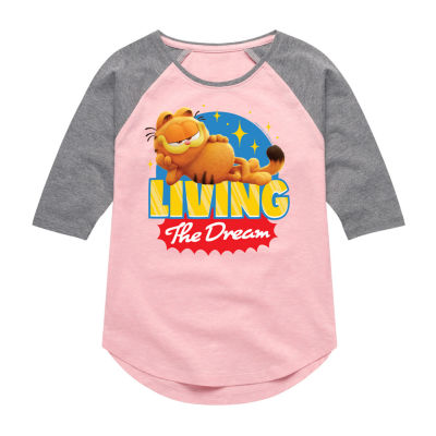 Big Kid Girls Crew Neck Elbow Sleeve Garfield T-Shirt
