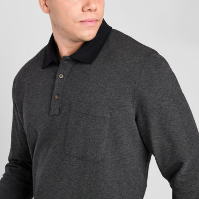 mutual weave Big and Tall Mens Classic Fit Long Sleeve Pocket Polo Shirt