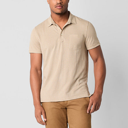 mutual weave Mens Regular Fit Short Sleeve Pocket Polo Shirt, Small, Beige