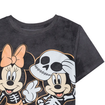 Disney Collection Little & Big Girls Crew Neck Short Sleeve Halloween Mickey Mouse Minnie Graphic T-Shirt