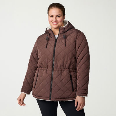 Free Country Womens Plus Hooded Reversible Midweight Quilted Jacket