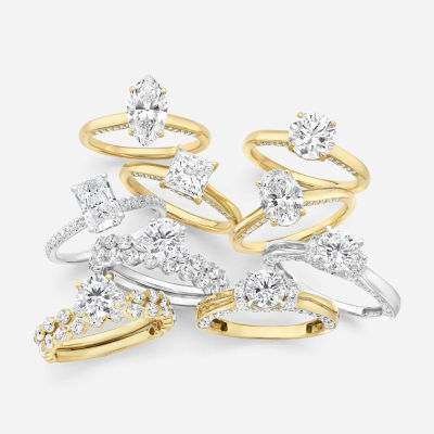 (I / I1) Womens 2 CT. T.W. Lab Grown White Diamond 10K Gold or 14K Round Side Stone Engagement Ring