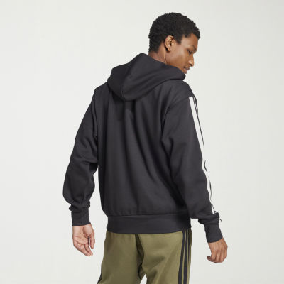 adidas 3 Stripe Full Zip Mens Hooded Long Sleeve Sweatshirt - JCPenney
