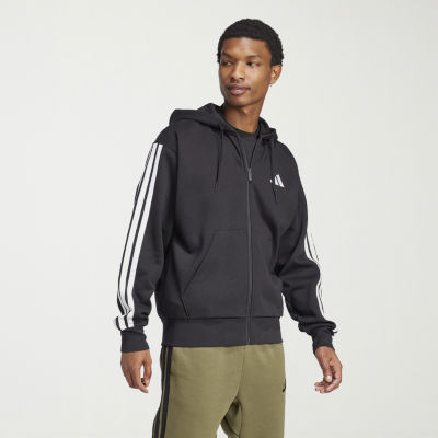 adidas 3 Stripe Full Zip Mens Hooded Long Sleeve Sweatshirt