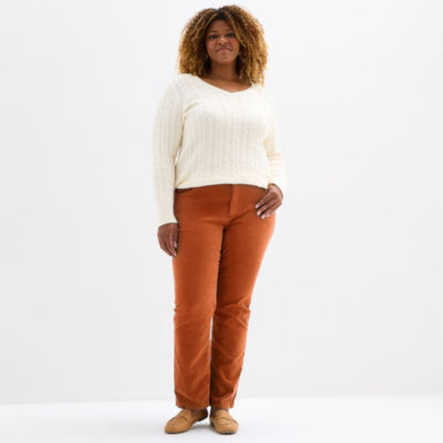 St. John's Bay Womens Plus High Rise Wide Leg Corduroy Pant