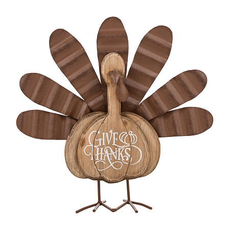 Glitzhome Wooden Metal Turkey Thanksgiving Tabletop Decor, One Size, Brown