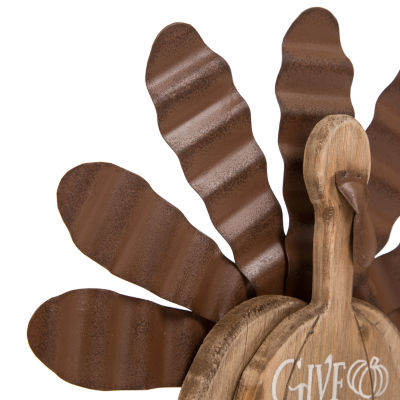 Glitzhome Wooden Metal Turkey Thanksgiving Tabletop Decor