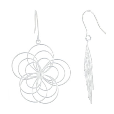 Silver Reflections Womens Pure Silver Over Brass Flower Drop Earrings