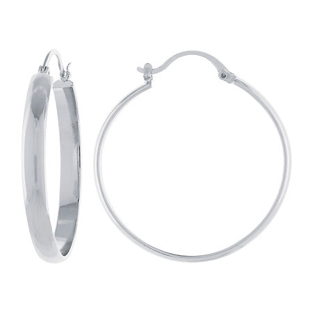 Silver Reflections Pure Silver Over Brass Hoop Earrings In Silver