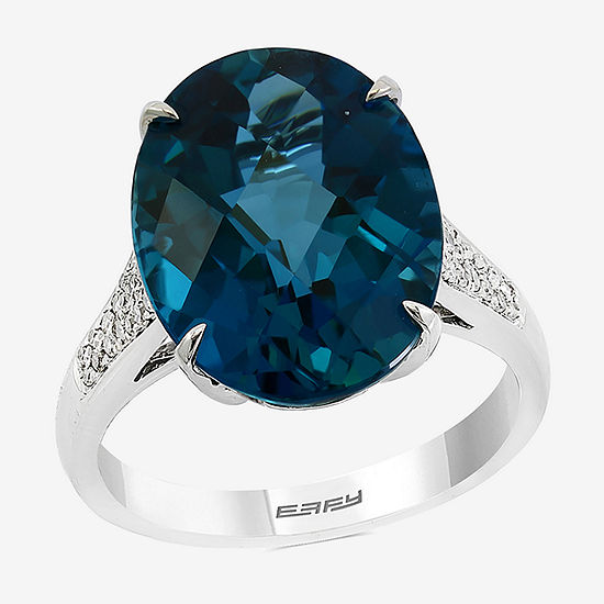 LIMITED QUANTITIES! Effy Final Call Womens Genuine Blue Topaz & 1/7 CT. T.W Genuine Diamond 14K White Gold Cocktail Ring
