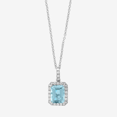 Effy Womens 1/5 CT. T.W. Diamond & Genuine Blue Aquamarine 14K White Gold Pendant Necklace