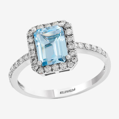 Effy Womens 1/4 CT. T.W. Diamond & Genuine Blue Aquamarine 14K White Gold Cocktail Ring