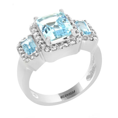 Effy Womens 3/8 CT. T.W. Diamond & Genuine Blue Aquamarine 14K White Gold Cocktail Ring