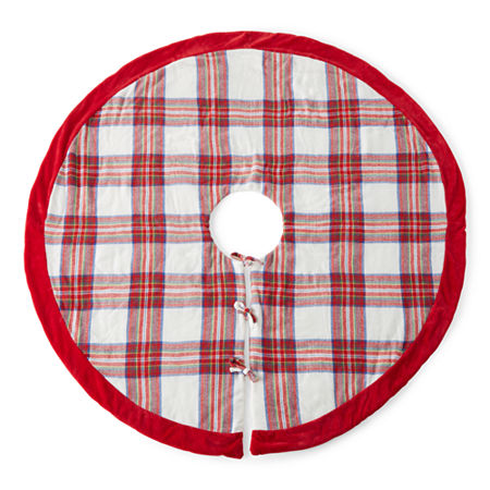 North Pole Trading Co. Tartan With Velvet Trim Indoor Tree Skirt, One Size , Red